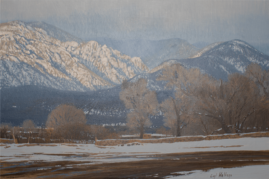 Winter Light on Taos Mountain - Original Artwork by Curt Walters